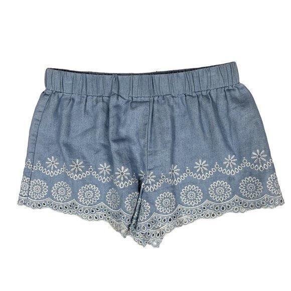 Alya Pants - Alya Womens Shorts Size S Chambray Embroidered Scalloped Hem Pull On‎